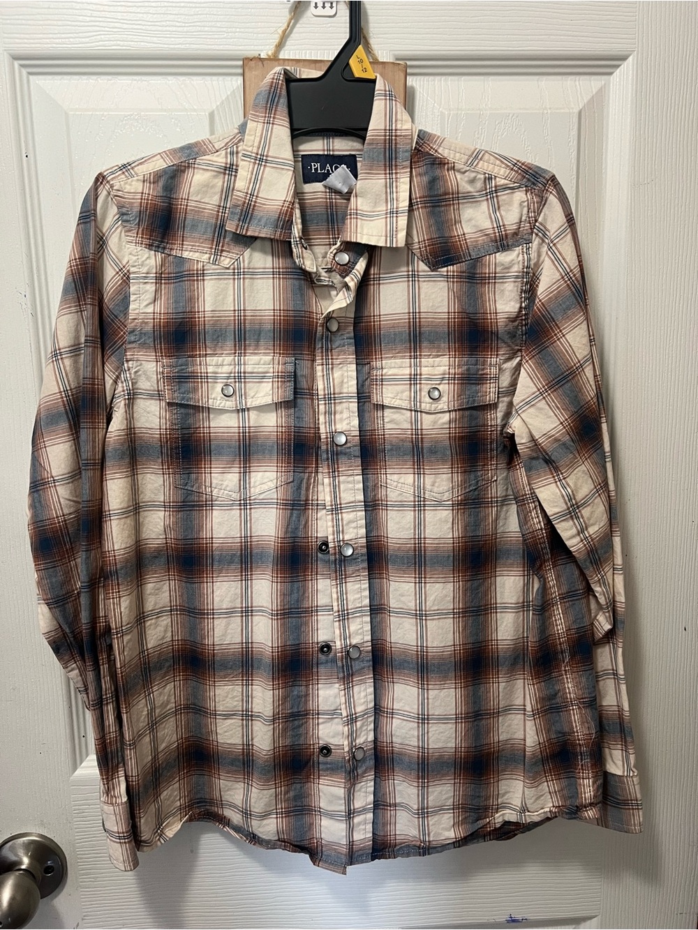 Place Cream, Navy & Rust Plaid Button-Down Shirt